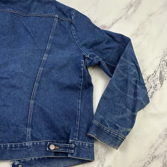 Wrangler No Fault Denim Vintage 70s Jean Jacket Size L 48 Distressed Trucker - Picture 10 of 13